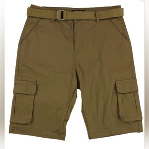 BLU ROCK Men's 3-Pack Cotton Flex Stretch Cargo Shorts With Belt Dark Khaki  38